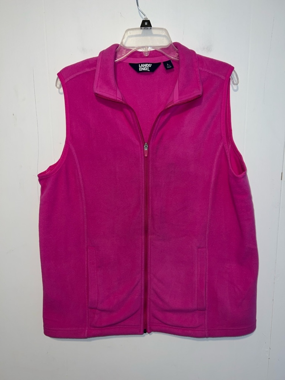 Lands' End Women's Bright Fuchsia Full-Zip Fleece Vest Size L 14-16 0405267